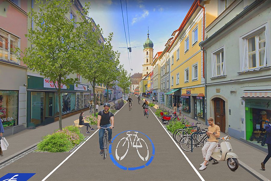 Zu sehen ist: die Neutorgasse in einer Visualisierung als Fahrradstraße